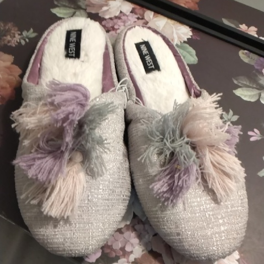 Nine West Metallic Pink & Lavender Tassel Slip-On Mules